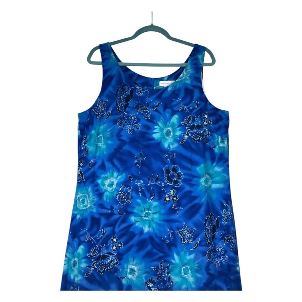 Worthington Size 14 Blue Floral Sheath Midi Dress Sleeveless Rayon Casual Work - Picture 3 of 9